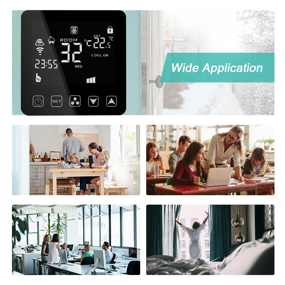 Tuya Smart Thermostat Cooling Heating 3 Speed Fan WiFi Room Thermostat for Central Air Conditioner Fan Coil Unit