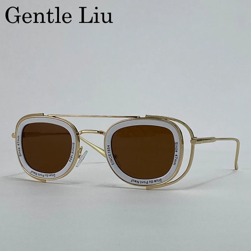 Steampunk Square Pilot Sunglasses Men 2025 Luxury Brand Retro Metal Frame Sun Glasses For Male Double Beam Eyewear UV400 Shades