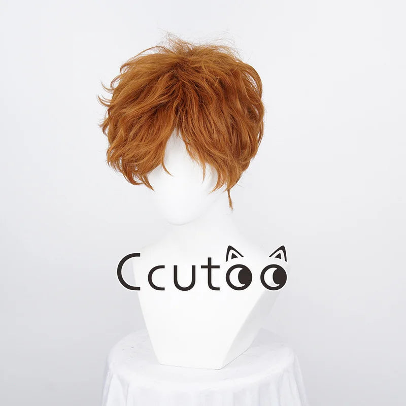 Anime Panty and Stocking with Garterbelt Burifu Cosplay Wig 30cm Short Orange Curly Hair Heat Resistant Synthetic Brief Wig