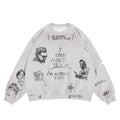 Graffiti illustration letter print ripped top loose casual loop round neck hoodie Men Women Best Quality Hooded Sweatshirt