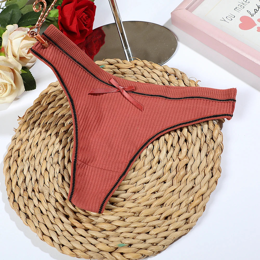 Women's Thong Sexy Panties Cotton Bow Tie Underpants Comfort Soft Intimates Lady Briefs Female Panty Lingerie Sexy Women