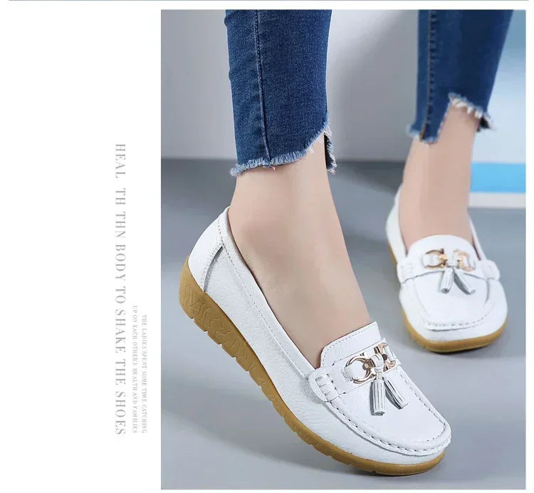 Spring Summer Breathable Casual Loafers For Women Platform Leather Comfort Wedge Moccasins Ladies Vulcanized Sneakers 44