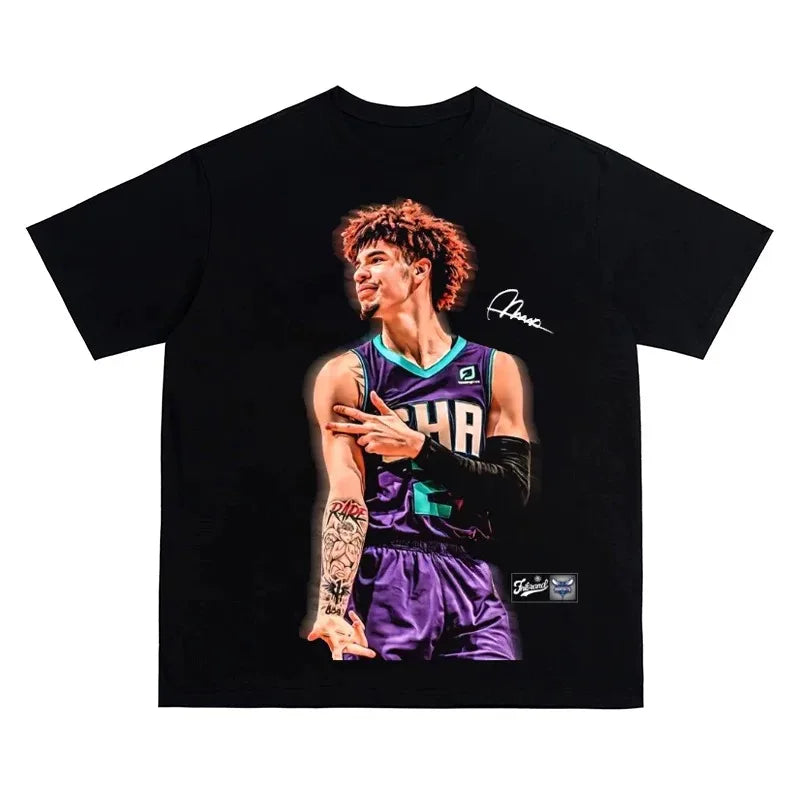LaMelo Ball T Shirt Unisex Basketball Graphic Tee Oversized Crewneck Streetwear Fan Top Trendy Daily Clothing Plus Size Apparel