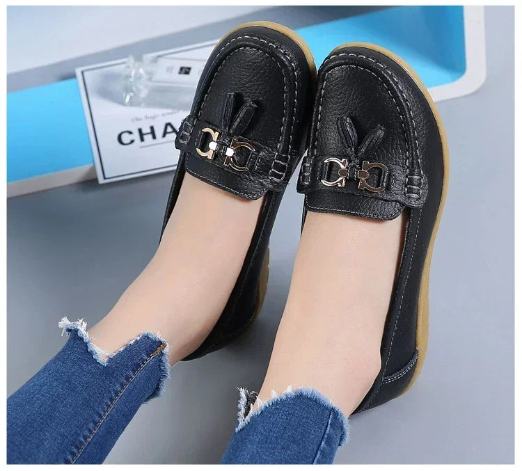 Spring Summer Breathable Casual Loafers For Women Platform Leather Comfort Wedge Moccasins Ladies Vulcanized Sneakers 44