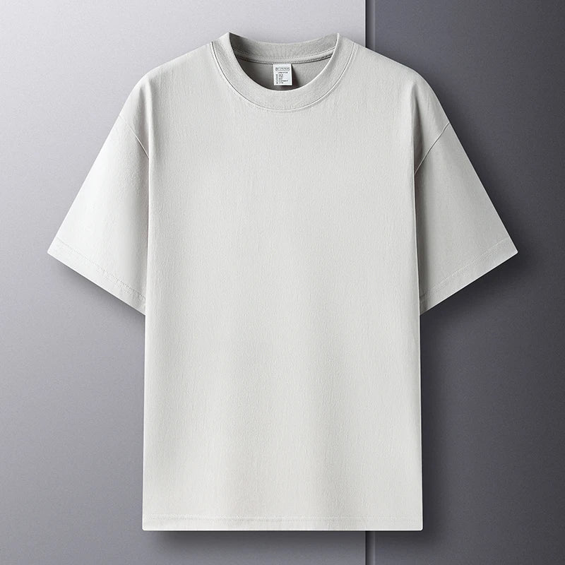 100% pure cotton short sleeved men's round neck T-shirt summer new high-end fashion youth couple loose casual breathable top