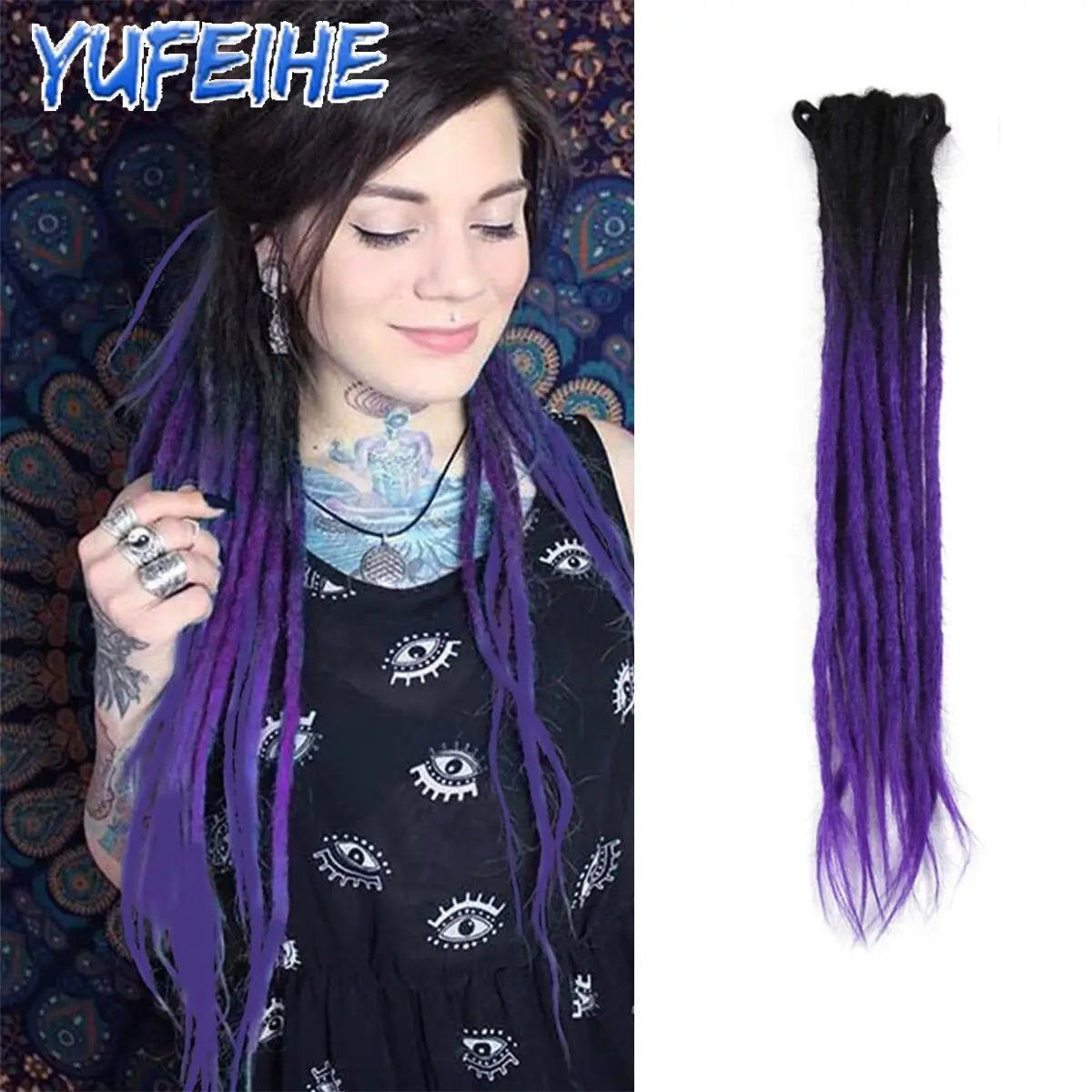 Dreadlocks Extensions Thin 0.7cm Width Synthetic Crochet Braids Hair Dreads Fake Hair Ombre Mint Green Reggae Hip Hop Style Pink