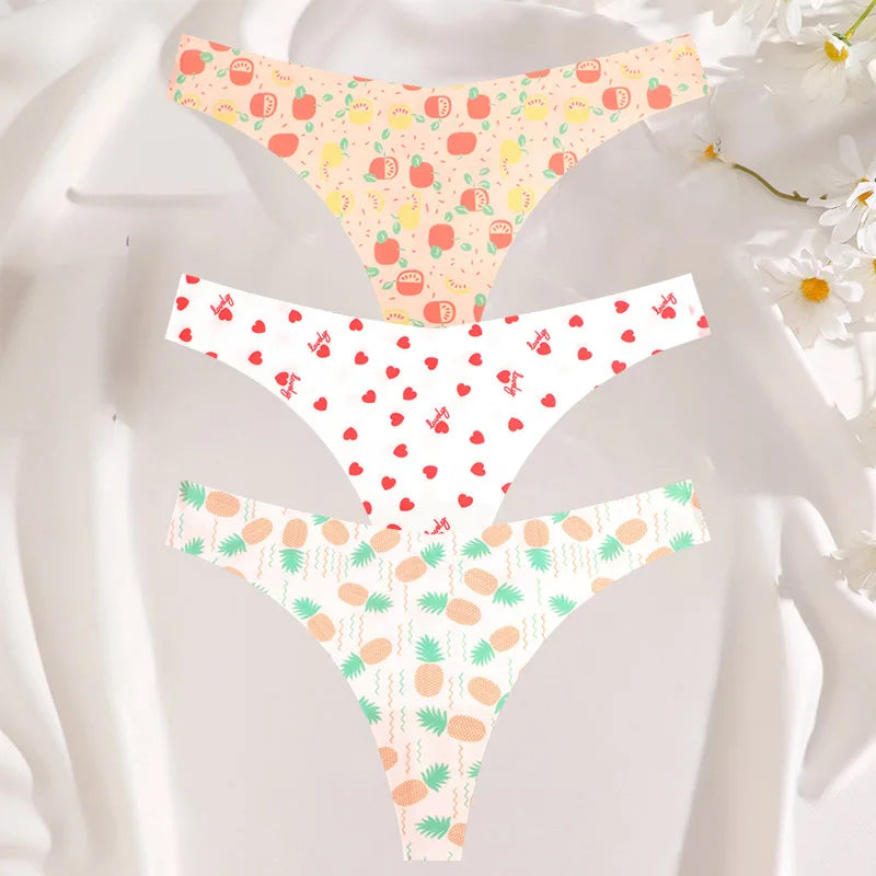 3PCS/SET Sexy G-String For Women Colorful Bikini Female Underwear T-back Intimates Lingerie Seamless Low Waist Underpants Lady