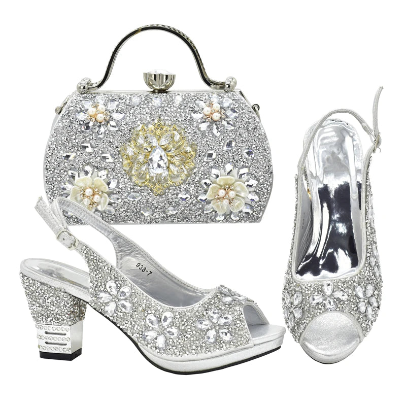 Latest Shoes and Bag for Party Wedding Plus Size Women Shoes 43 High Heels Sexy Ladies Luxery Shoes Women Dress Pumps with Purse