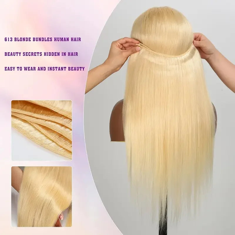 Straigh 613 Blonde 1/3/4 Brazilian Hair Bundles Straight Weave Remy 100% Human Hair Weft 24 26 28 30 32 34 36 38 40 Inch Bundle