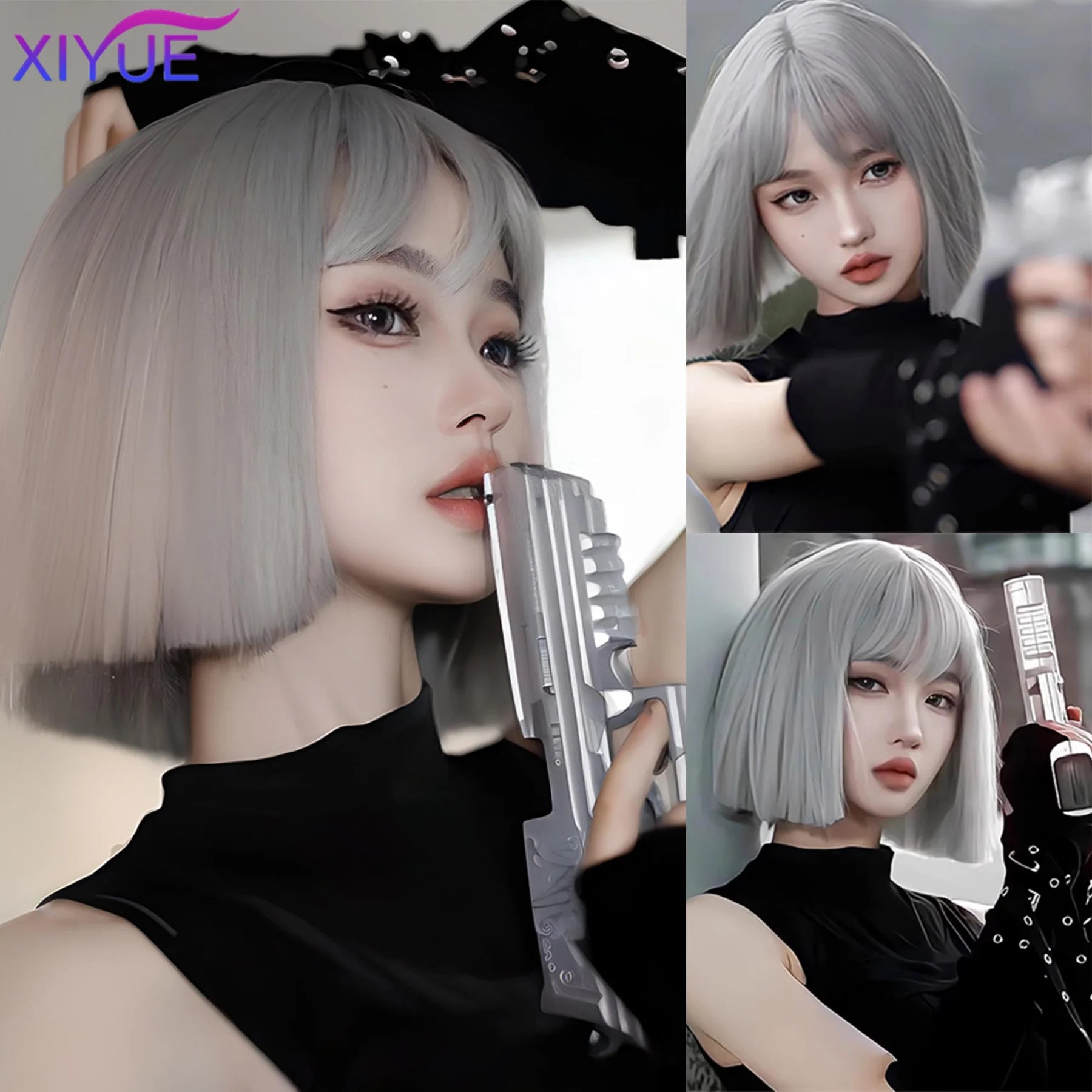XIYUE Synthetic Lolita Long Anime Curly Wigs Hair Black Pick Blue Cosplay Wig Heat-Resisting Fiber Hair Wigs For Women