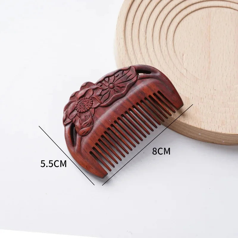 Portable Mini Ebony Wood Comb Chinese Style Carved Travel Souvenir Popular Hairdressing Professional Comb Made in China