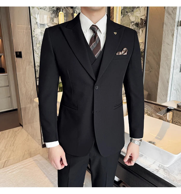 Slim-Fit Three-Piece Set Korean Style Two-Button Groomsmen Formal Wedding Business Suit Handsome Groom Best Man Dress High-