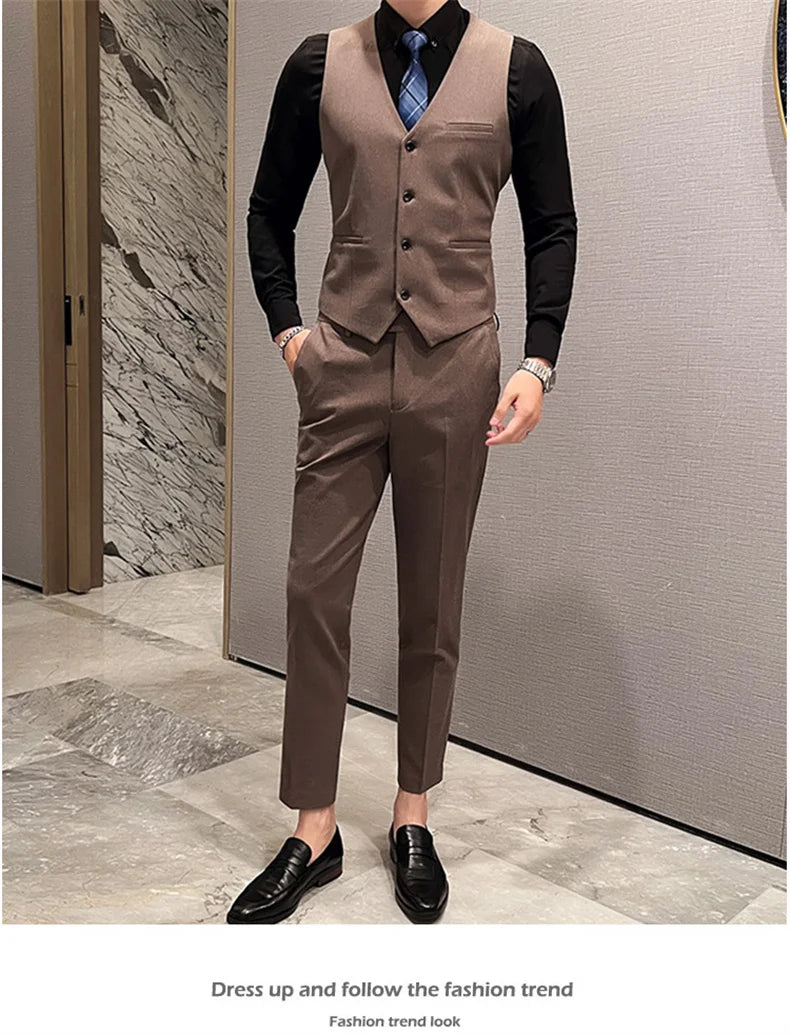 2025 Suit (blazer+vest+pants) Fashion Business Casual Hosts The Korean Version of The British Style Slim Gentleman Wedding