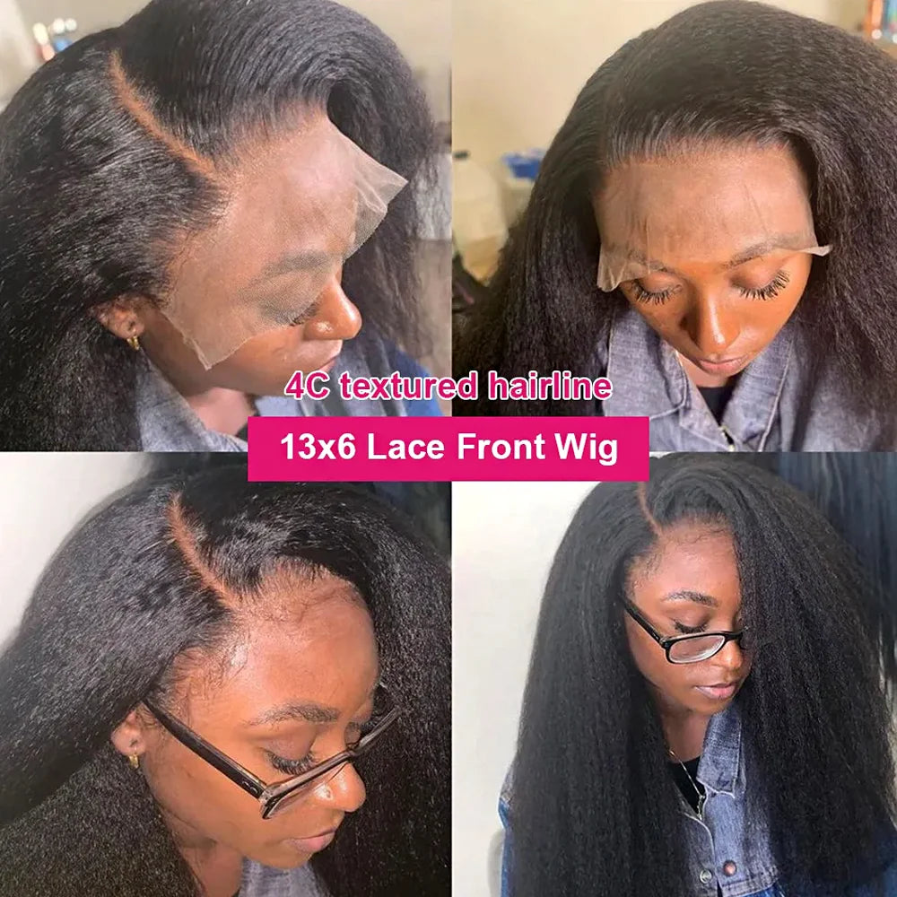 4C Edges Curly Baby Hair Wig Kinky Straight 13x6 HD Lace Frontal Wig Human Hair Yaki Straight 13x4 Lace Front Human Hair Wigs