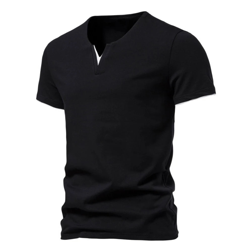 Mens Short Sleeve Henley Shirt Casual Summer V Neck T-Shirt Casual Slim Fit Basic Solid Color Loose Fitness Sport Breathable Top