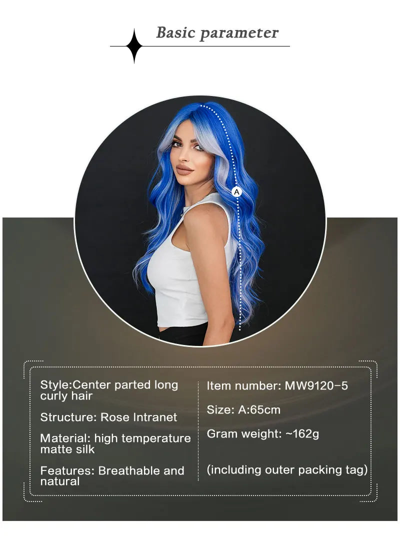 NAMM Highlight Skunk Wig Body Wave Synthetic Blue Wig for Women Daily Party Use Highlight Ash Wavy Wigs With Medium Wigs