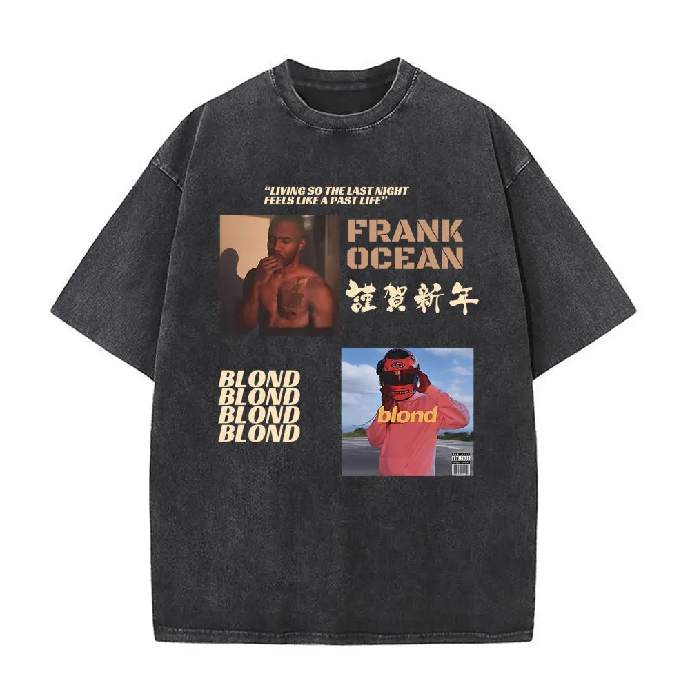 Washed Vintage Rapper Frank Oversized Tshirt Blond Graphic T-shirts Men Women Ocean Hip Hop T Shirt Men's Fashion Casual Tees