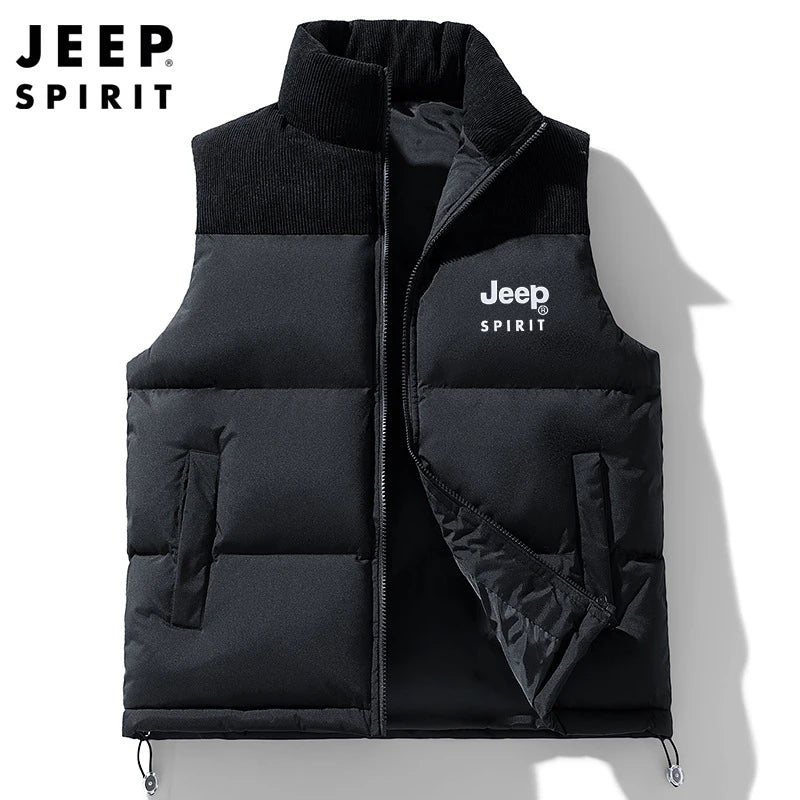 Jeep Spirit Men's Vest Autumn and Winter Stand Collar Sleeveless Warm Windproof Vest Fashion Sports Casual Vest Jack