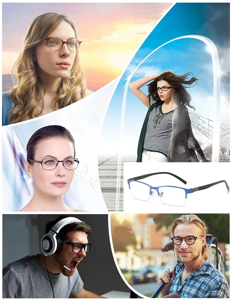 Myopia Prescription Glasses -0.5 TO -10 Men Women Business Half Frame Anti Blue Ray Photochromic Shortsighted Spectacles F518