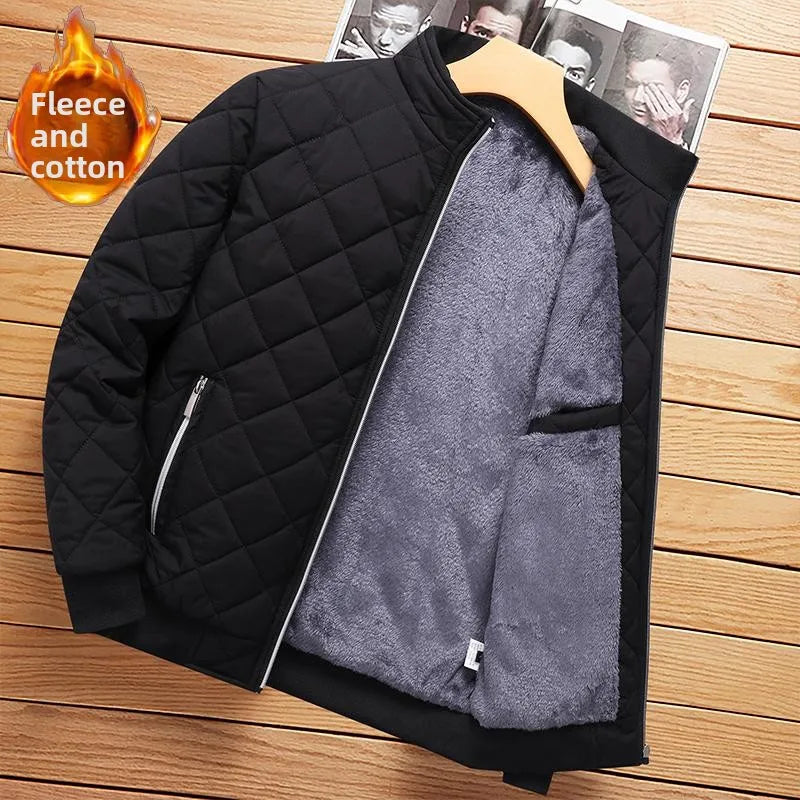 Men's Winter Jacket Stand Collar Fleece Lined Cotton Casual Fashion Warm Loose Short Style Youth Popular Polyester Fabric