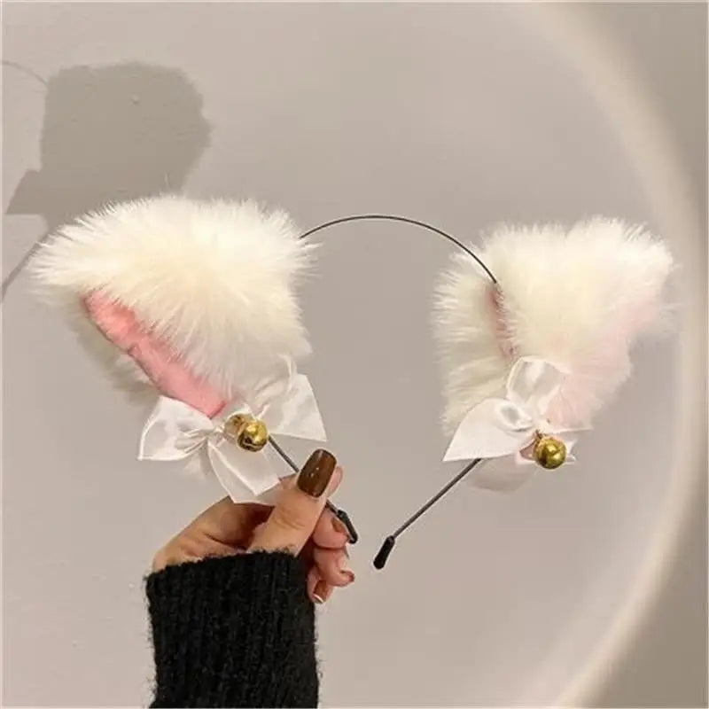 1/2PCS Plush Cat Ears Headband with Jingle Bells - Soft, Furry Cosplay Accessory for Halloween, Anime Parties & Photo Shoots.