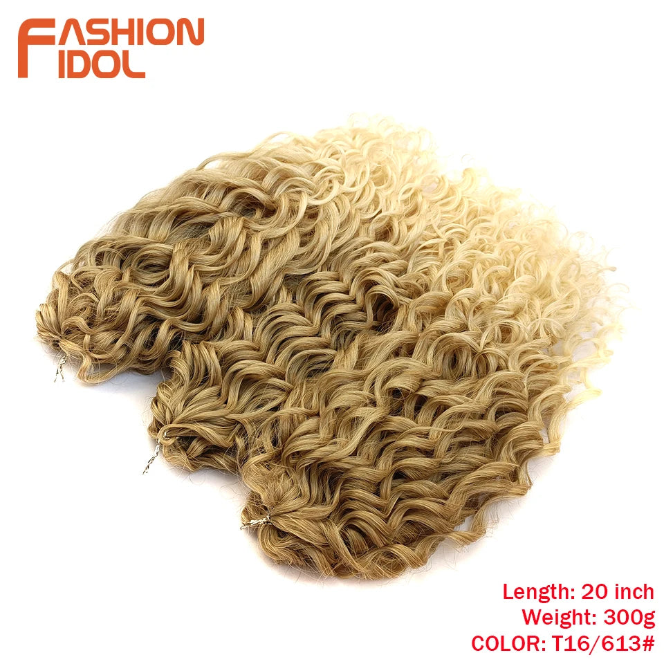 FASHION IDOL Curl Hair Deep Wave Twist Hair Extensions For Women 20 Inch Ombre Blonde Crochet Fake Hair Synthetic Crochet Braids