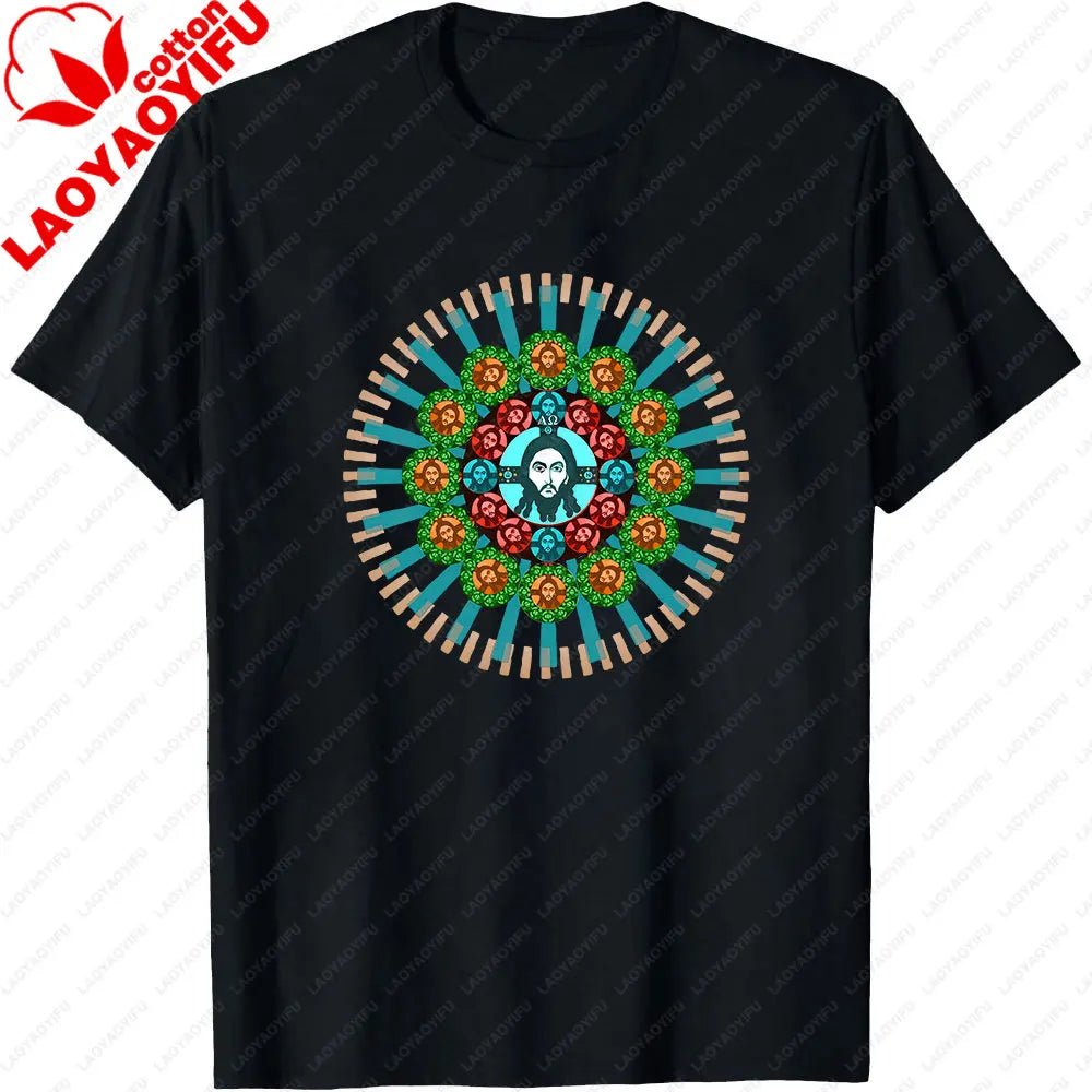Jesus Christ Pantocrator Icon Sinai Orthodox Christian Man Gift Printed T-Shirt Summer Women Short Sleeve Cotton Unisex T Shirt