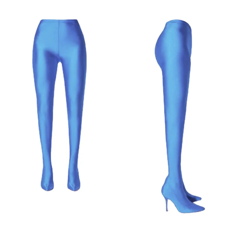 New Elastic Cloth Jumpsuit Pants Boots Women's Racing Party Trendy Sexy Steel Pipe Dance Pants Boots High-heel 10cm Size 34-46