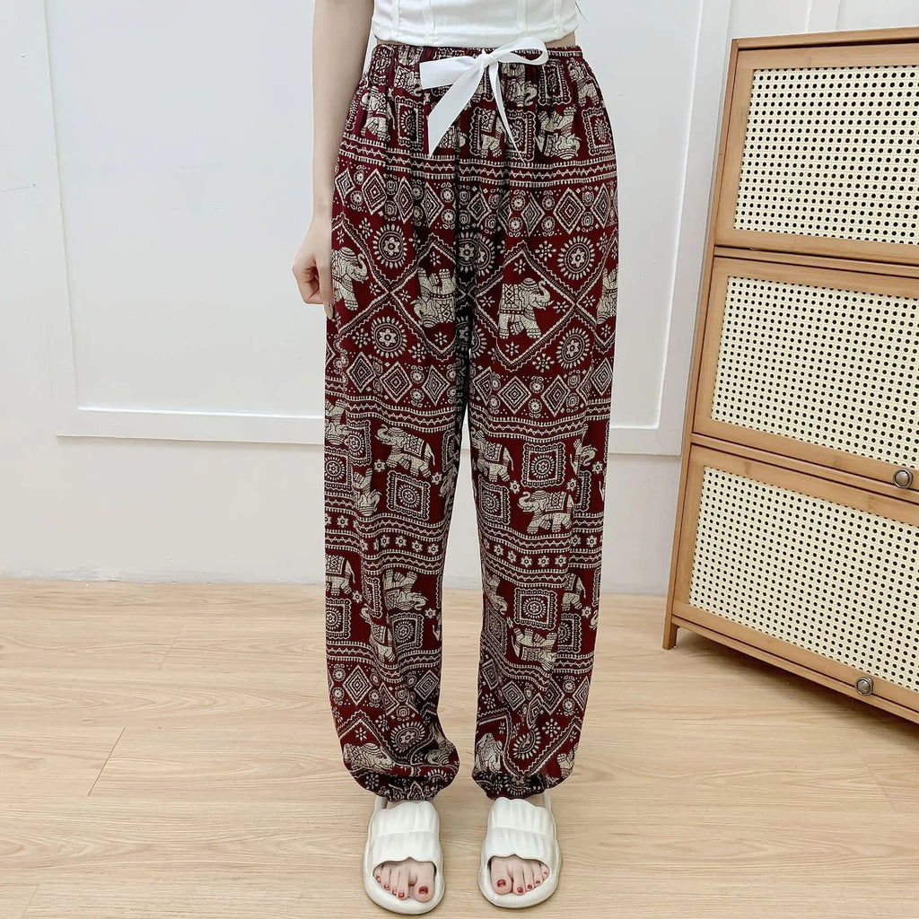 New Korean Style Pants Summer Cropped Trousers Women's Flower Home Clothes Loose Wide Leg Pants Casual Beach Outfits Sweatpants