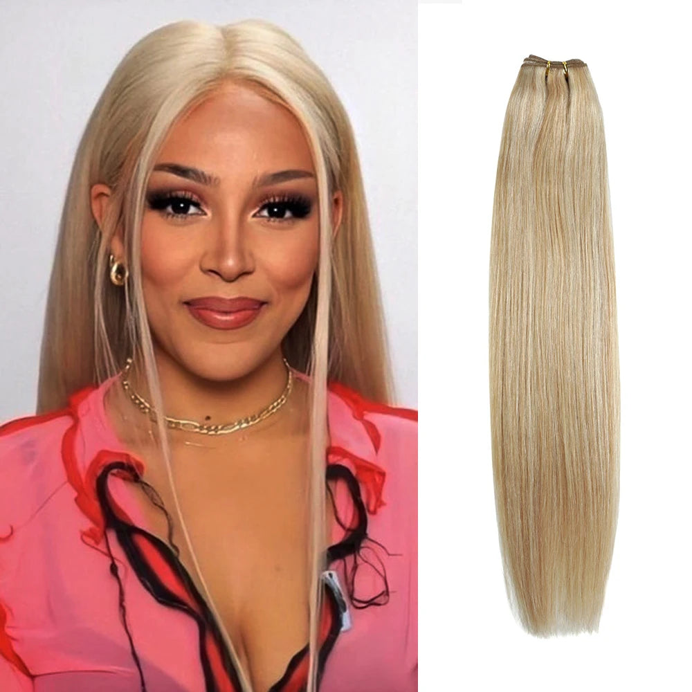 Straight Human Hair Weaves Bundles Brazilian Remy Human Hair Sew In Weft Extensions Straight Blonde 100g 16"-28" Natural Hair