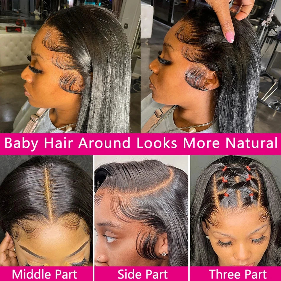 40 Inch 250 Density Straight Lace Front Wigs Human Hair 13x6 HD Lace 13x4 Transparent Frontal Wigs Pre Plucked For Black Women