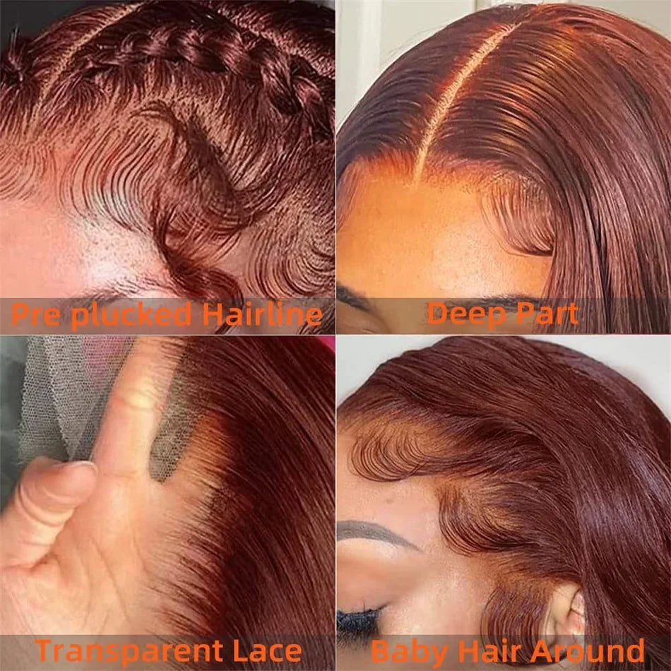 HD Reddish Brown Body Wave 13x4 Lace Front Human Hair Wigs Colored 100% Vietnamese Remy Human Hair Wigs Pre Plucked For Women