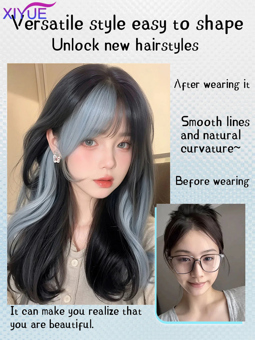 XIYUE Synthetic Lolita Long Anime Curly Wigs Hair Black Pick Blue Cosplay Wig Heat-Resisting Fiber Hair Wigs For Women