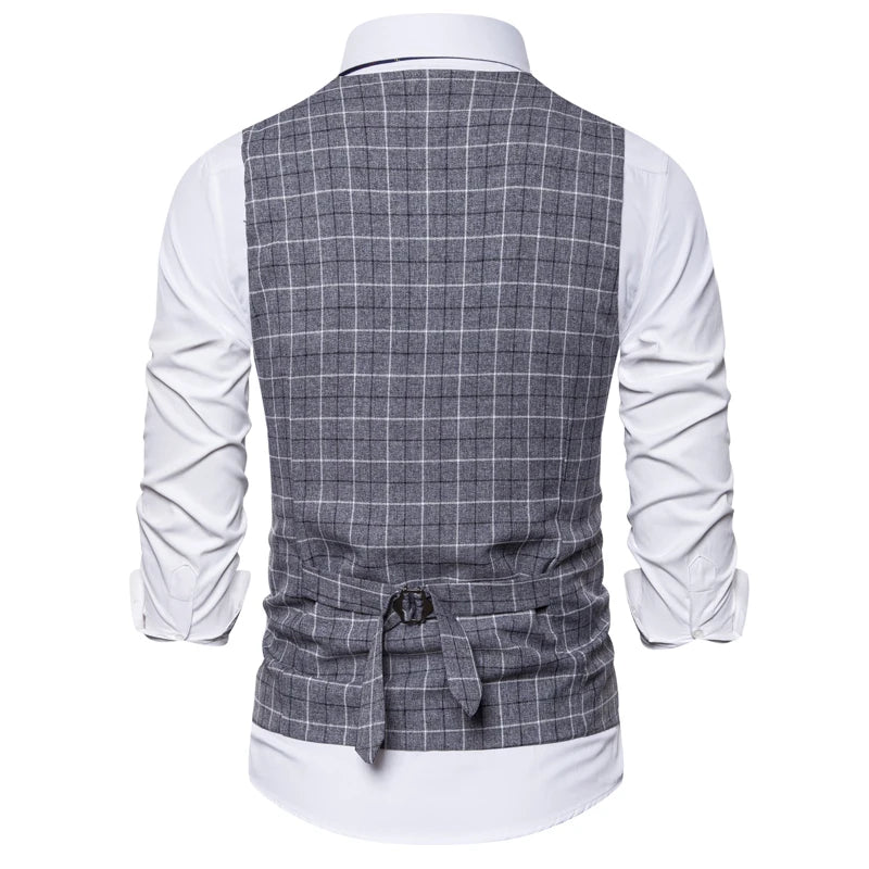 New Men Business Social Checkered Suit Vest Loose Top Homme Wedding Ball Party Dress Waistcoat