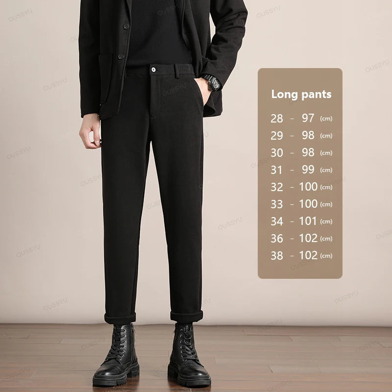 Brand Clothing Autumn Winter Luxury Suit Pants Men Thick Business Elastic Waist Woolen Ankle Pant Korean Formal Long Trousers