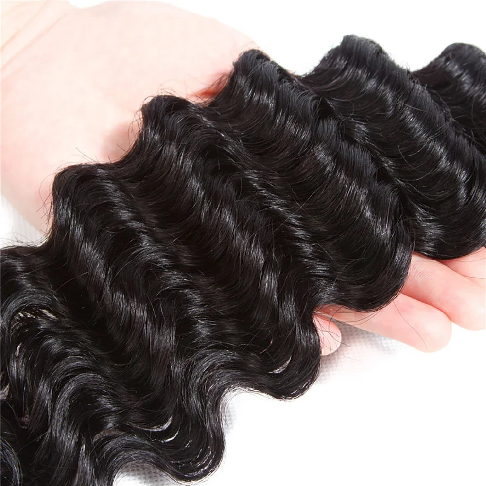 Luvin Deep Wave Human Hair Bundles 30 34 Inch Curly Hair Weaving Remy Unprocessed Tissage Double Weft Virgin Hair Extensions