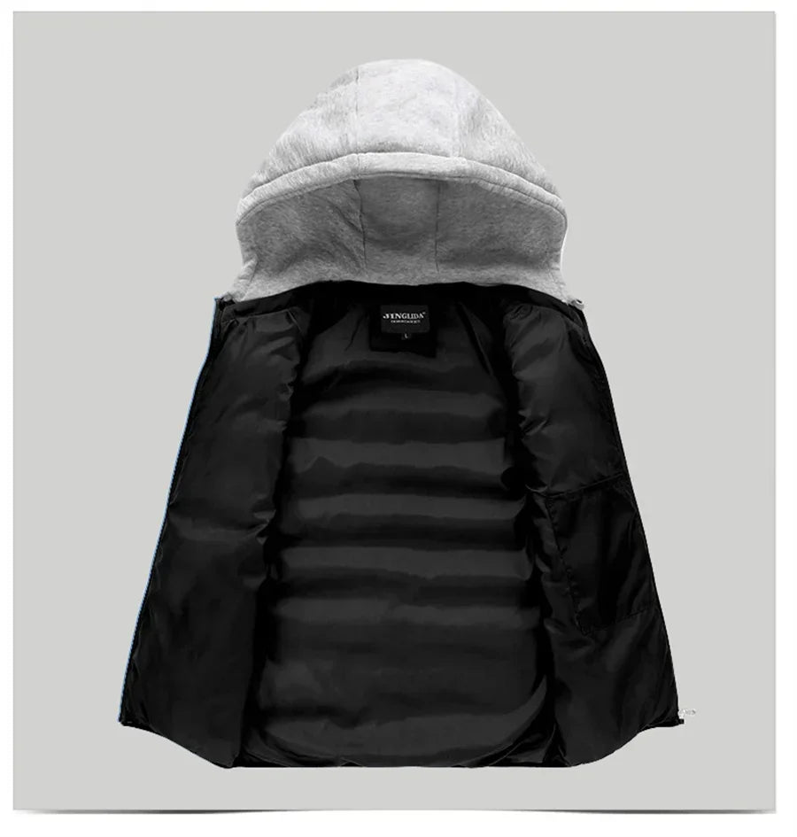 Men's Padded Vest Autumn Winter Hooded Jackets Outerwear Thick Warm Sleeveless Parka Coat Casual Men Clothing Male Slim Tops