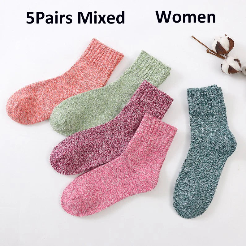 5 Pairs Winter Socks Men's Wool Warm Socks Thick Towel Mid-Calf Anti-Cold Snow Boots Socks Retro Solid Color Merino Terry Socks