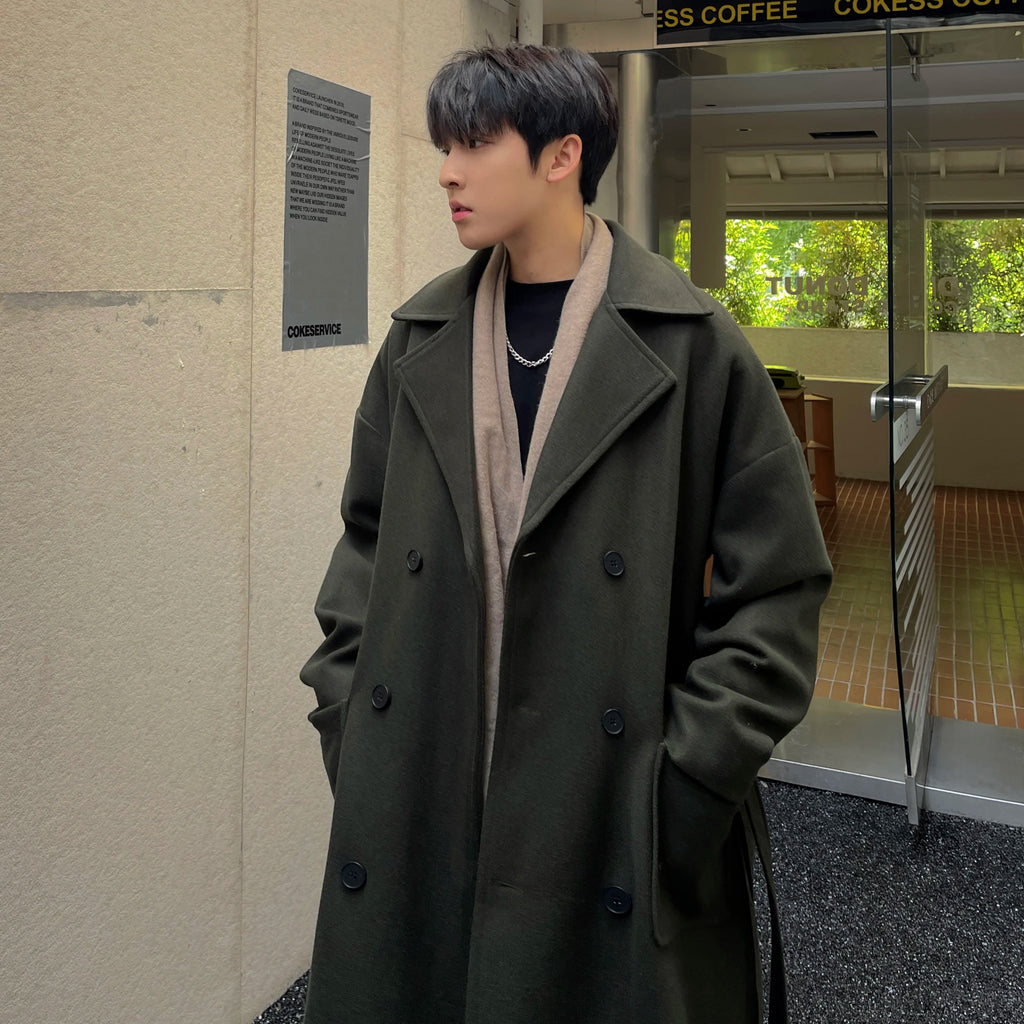 Long Coats for Men Woolen Jackets 2024 Winter Thicken Coat Trench Coats Korean Vintage Loose Heavy Jackets Men Leisure Overcoat