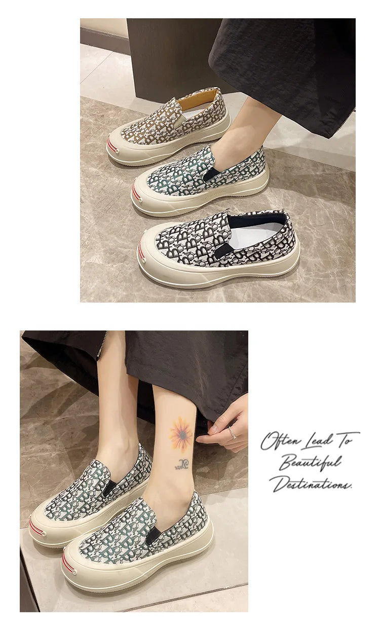 Fashion Designer Women's Platform Sneakers Casual Comfortable Ladies Flat Canvas Shoes Girls Letter Printing Slip-on Loafers