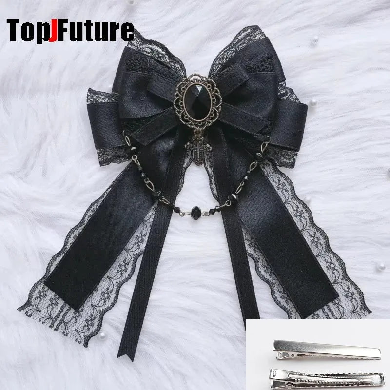 “Castle Night“ Gothic Women Subculture Punk Y2K girl Harajuku dark Bow Hairpin Hair clip Edge clamp Hair accessories headband