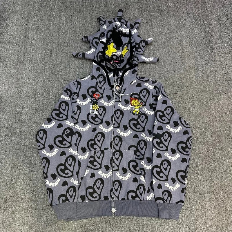 Unisex Glo Gang Zip Hoodie Cartoon Graphic Print Street Style Cozy Casual Wear