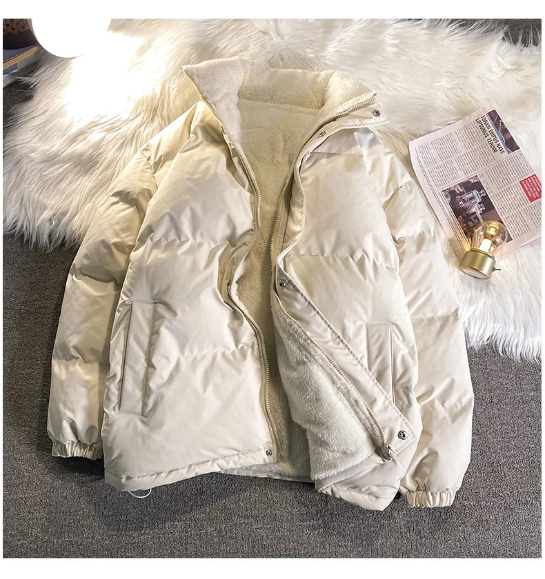 Warm Fleece Winter Lined Puffer Jackets Men Thick Parkas Casual Man Padded Down Outwear Zipper Long Sleeve Outdoor Couple Coat