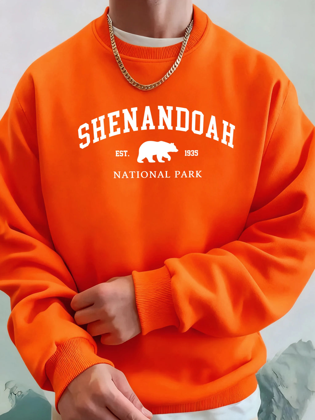 Senandah National Park Bear Prints Hoodie Men Warm Pocket Hooded Pullover Fleece Basics Sweatshirts Comfortable Sport Streetwear