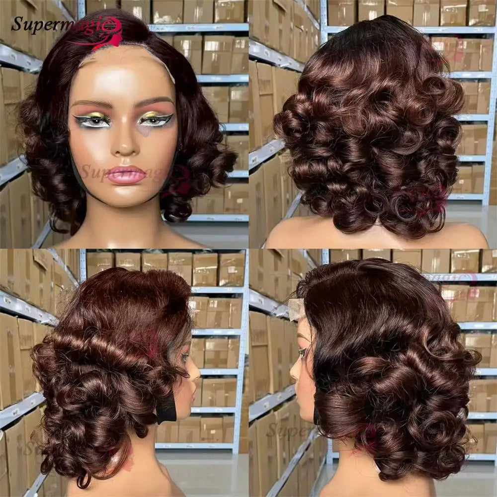 16" Loose Bouncy Curly 300 Density Glueless Lace Frontal Human Hair Wig Ready To Wear 5x5 HD Lace Wig Preplucked Hair For Woman