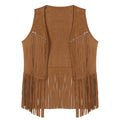 Mens Faux Suede Tassel Vest Coat Punk Western Cowboy Costume Fashion Rivets Fringe Waistcoat Open Front Sleeveless Jacket Tops