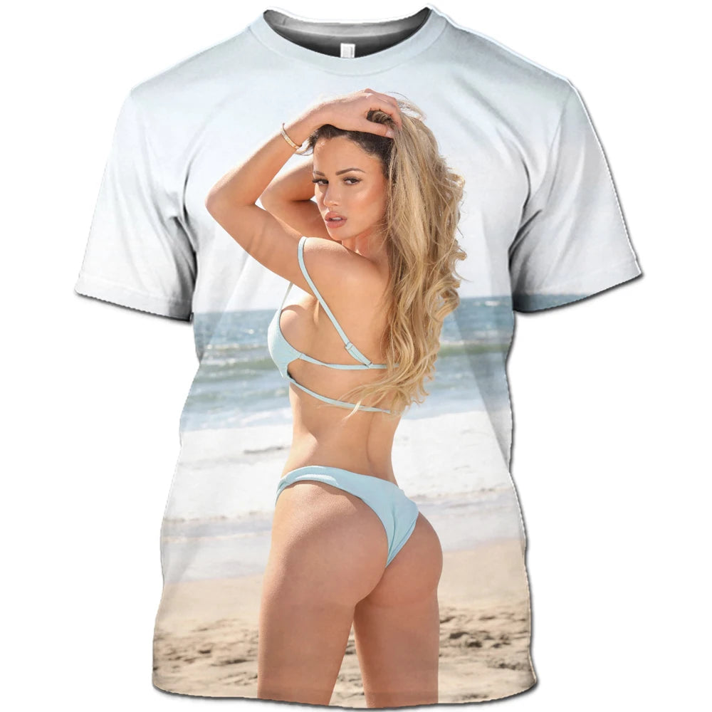 Hot Sexy Model Beach Bikini Summer Man T-shirt Swimsuit Personality Hip Hop Funny Alternative Street Quick Dry Short Sleeve 6XL