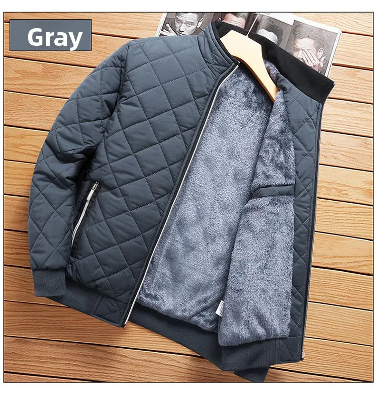 Men's Winter Jacket Stand Collar Fleece Lined Cotton Casual Fashion Warm Loose Short Style Youth Popular Polyester Fabric