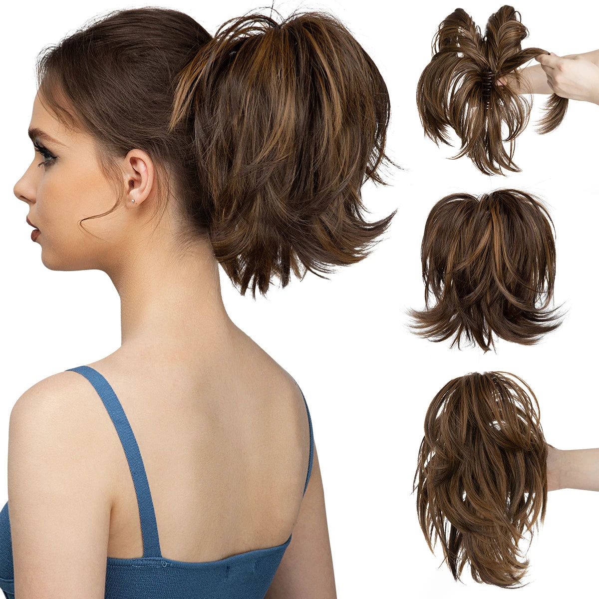 SARLA Synthetic Diy Claw Clip In Ponytail Extension Hairpiece Hair Bun Fake Blonde Hair False Pigtail for Women