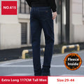Tall Man Fleece Jeans 117CM Extra Long Stretched Plus Size 42 44 Fit Trousers Warm Autumn Winter High Waist Denim Pants Trousers
